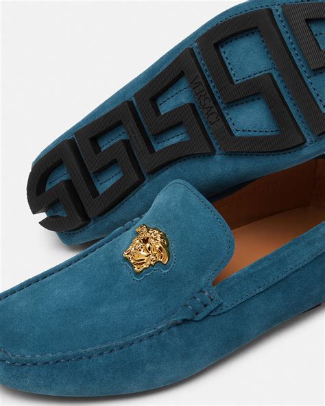 versace embossed weaving driving shoes|Versace suede driver shoes.